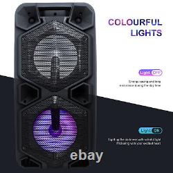 Dual 10'' Portable FM Bluetooth LED Party Speaker Heavy Bass Stereo WithMIC Remote