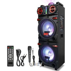Dual 10 Subwoofer Bluetooth Speaker 9000W Rechargable withLED DJ FM Party Karaok