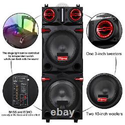 Dual 10 Subwoofer Bluetooth Speaker DJ PA Karaoke System withLED AUX FM Radio USA