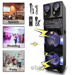 Dual 10 Wireless Bluetooth Speaker with Wired Mic Remote Control Flash Light US
