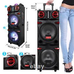 Dual 10 Woofers Bluetooth Speaker Party Boombox with Microphone Remote Control