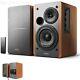 Durable Powered Bookshelf Speakers Remote Control Studio Monitor Wooden Stereo