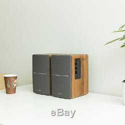Durable Powered Bookshelf Speakers Remote Control Studio Monitor Wooden Stereo