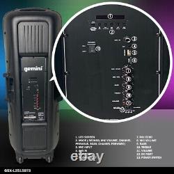 Gemini GSX-L2515BTB Wireless Rechargeable Bluetooth LED Party Light Dual 15