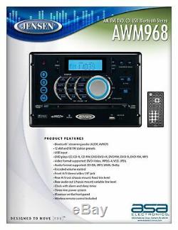 JENSEN AWM968 AM/FMCDDVDUSBAUXRCABluetooth Stereo with Wireless Remote RV