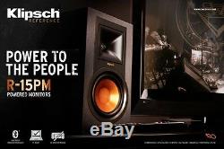 Klipsch R-15PM Powered Speakers Ebony 2 Way With Bluetooth & Remote Cont B Stock