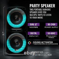 Loud Bluetooth Party Speaker, 2x12 woofers & Wireless Microphone 6000 watts