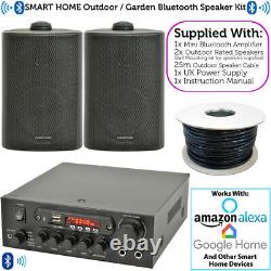 Outdoor Bluetooth Speaker Kit 2x Black Karaoke/Stereo Amp Garden BBQ Parties