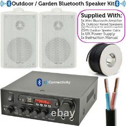 Outdoor Bluetooth Speaker Kit 2x White Karaoke Stereo Amp Garden BBQ Parties