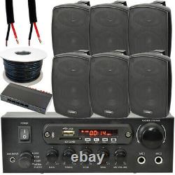 Outdoor Bluetooth Speaker Kit 6x 60W Black Stereo Amplifier Garden BBQ Parties