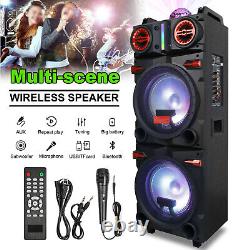Portable Bluetooth Speaker Dual 10 woofers + tweeter with Disco Light Mic Remote