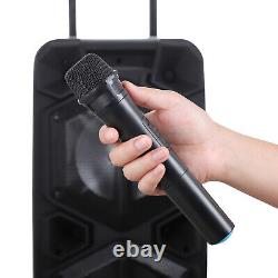 Portable Dual 10'' Subwoofer Bluetooth Party Speaker DJ PA Karaoke System LED