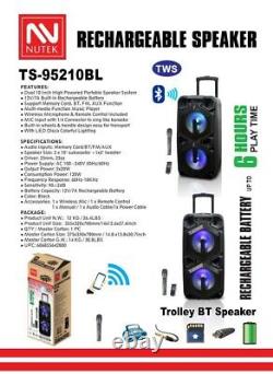 Portable Dual 10'' Subwoofer Bluetooth Party Speaker DJ PA Karaoke System LED