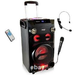 Portable PA Bluetooth Loudspeaker Speaker System Karaoke Microphone DJ Lights