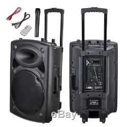 Portable Remote Bluetooth Wireless Pa Speaker Mic AMP USB SD LCD FM 15 Woofer