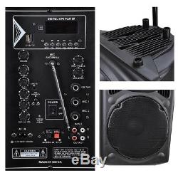 Portable Remote Bluetooth Wireless Pa Speaker Mic AMP USB SD LCD FM 15 Woofer