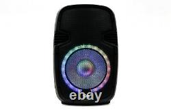 Powered 12 DJ Karaoke Speaker Rechargeable Bluetooth LED Wireless Mics Remote