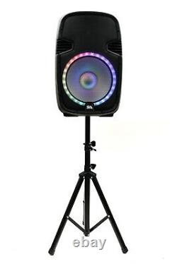 Powered 12 DJ Karaoke Speaker System Bluetooth LED Wireless Mic Cables Remote