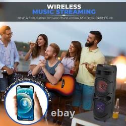 Pyle Dual 8'' Wireless Portable Karaoke PA Speaker Rechargeable Battery WithLights