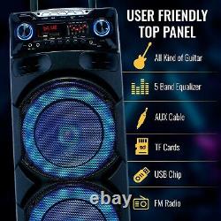QAISE 8000 Watts Portable Bluetooth Party Boombox 2x10 with Wireless Microphone