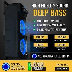 QAISE 8000 Watts Portable Bluetooth Party Boombox 2x10 with Wireless Microphone