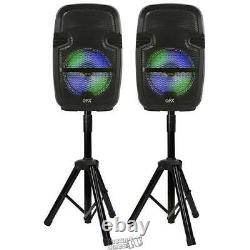 QFX- Twin 8 True Wireless Speaker Set with Stands & Two Microphones + Remote