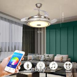 Retractable Ceiling Fan with LED Light and Bluetooth Speaker 7 Changing Color USA