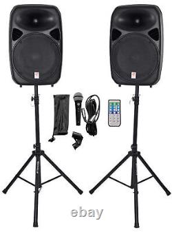 Rockville RPG152K Dual 15 Powered Speakers/Bluetooth+Mic+Speaker Stands+Cables