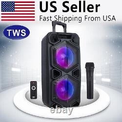 TWS Portable Bluetooth Speaker Dual Subwoofer Heavy Bass Sound System Party +Mic