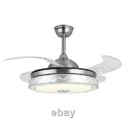 USED 42Crystal LED Chandelier Invisible Ceiling Fan Wireless Bluetooth withRemote