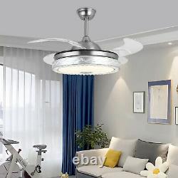 USED 42Crystal LED Chandelier Invisible Ceiling Fan Wireless Bluetooth withRemote