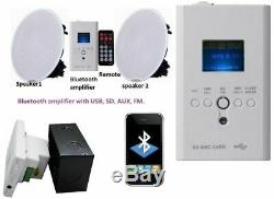 Wireless Bluetooth Ceiling Amp Speakers Stereo Kit FM USB AUX remote SD in wall