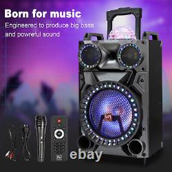 12 Haut-parleurs portables Bluetooth rechargeables Système de fête DJ Karaoke LED AUX USA