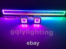 14-52 Led Light Bar + 2x 3 Pods De Brouillard Chasing Rgb Halo Strobe Bluetooth / Remote