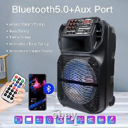 15 Haut-parleur Bluetooth portable sans fil stéréo avec basses, microphone, système PA, radio FM, AUX et télécommande.