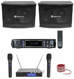 (2) Rockville Kps65 6,5 400w Karaoke/pro Haut-parleurs+bluetooth Amp+mics Sans Fil