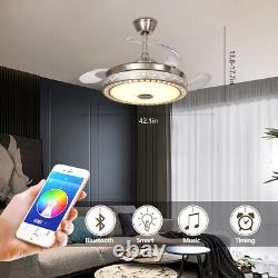 42 Ventilateur de plafond Bluetooth rétractable avec lumière, 3 changements de couleur LED et télécommande