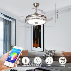 42 Ventilateur de plafond avec lumière LED Haut-parleur Bluetooth 7 couleurs rétractable avec télécommande