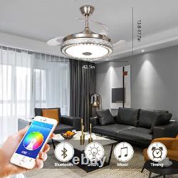 42 Ventilateur de plafond rétractable avec lumière LED enceinte Bluetooth 3 couleurs avec télécommande