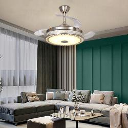 42 Ventilateur de plafond rétractable avec lumière LED enceinte Bluetooth 3 couleurs avec télécommande