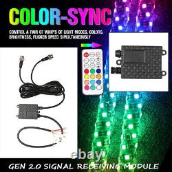 4ft Spiral RGB LED Whip Lights Télécommande + 6 Pods RGB Rock Light Bluetooth sans fil