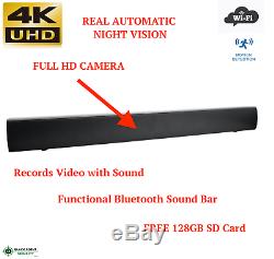 4k Uhd Wifi Sans Fil Bluetooth Night Vision Sound Bar À Distance Caméra Espion Caché