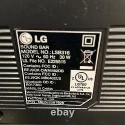 Barre de son LG LSB316 avec caisson de grave sans fil et Bluetooth sans télécommande