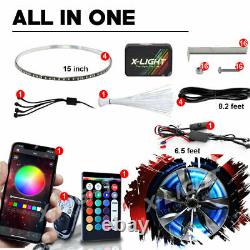 Bluetooth 15 Rgb Led Wireless Wheel Rings Lights Color Changing /3 Ways Control