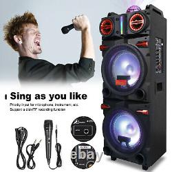 Dual 10 Subwoofer Bluetooth Haut-parleur Dj Pa Karaoke System Avec Led Aux Fm Radio USA