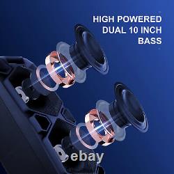 Enceinte Bluetooth Trolley double 10 pouces de 9000W avec FM Karaoké DJ LED AUX USB