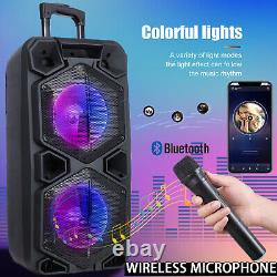Enceinte Bluetooth rechargeable de 9000W avec double caisson de basse de 10 pouces, Karaoké de fête DJ à LED et microphone.