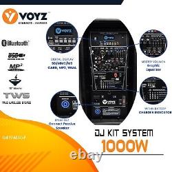 Enceinte DJ PA 1000W 15' alimentée Bluetooth/sans fil/télécommande/support micro à distance en bleu