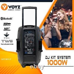 Enceinte DJ PA 1000W 15' alimentée Bluetooth/sans fil/télécommande/support micro à distance en bleu