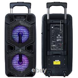 Enceinte de fête Bluetooth portable avec caisson de basses double 10'', système DJ PA Karaoké LED.